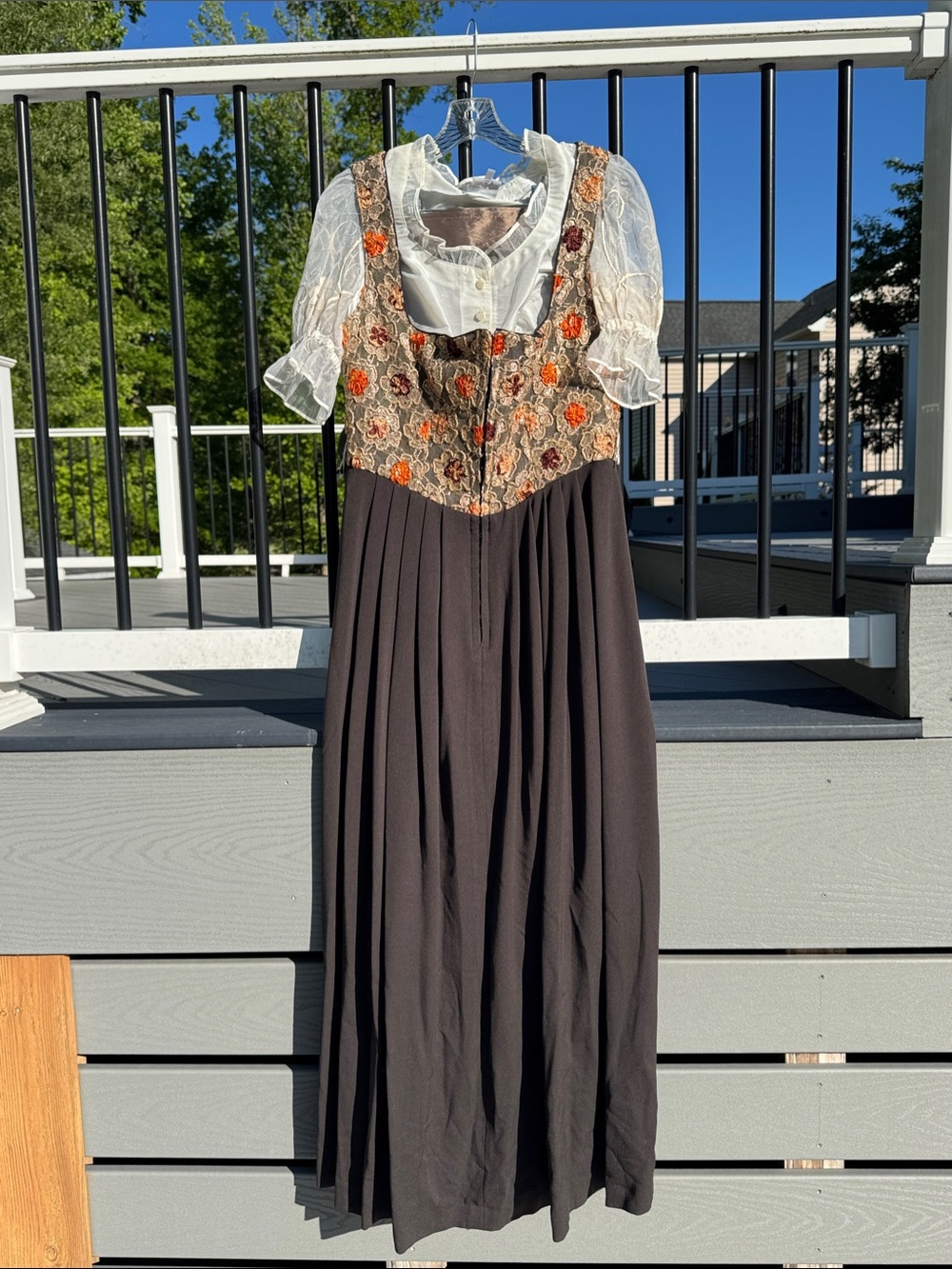 Authentic Vintage-Inspired German Dirndl Dress w/ Cream Satin Bodice Blouse.